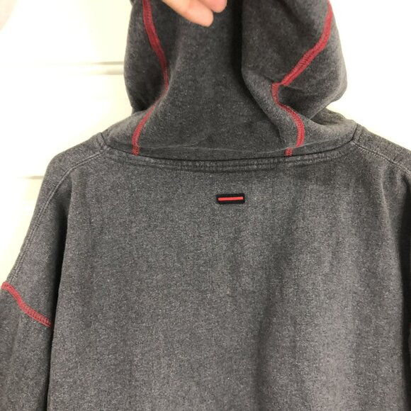 Fubu Charcoal Gray Hoodie Sweatshirt Red Accents Drawstring Hood Mens Size L - Picture 8 of 12